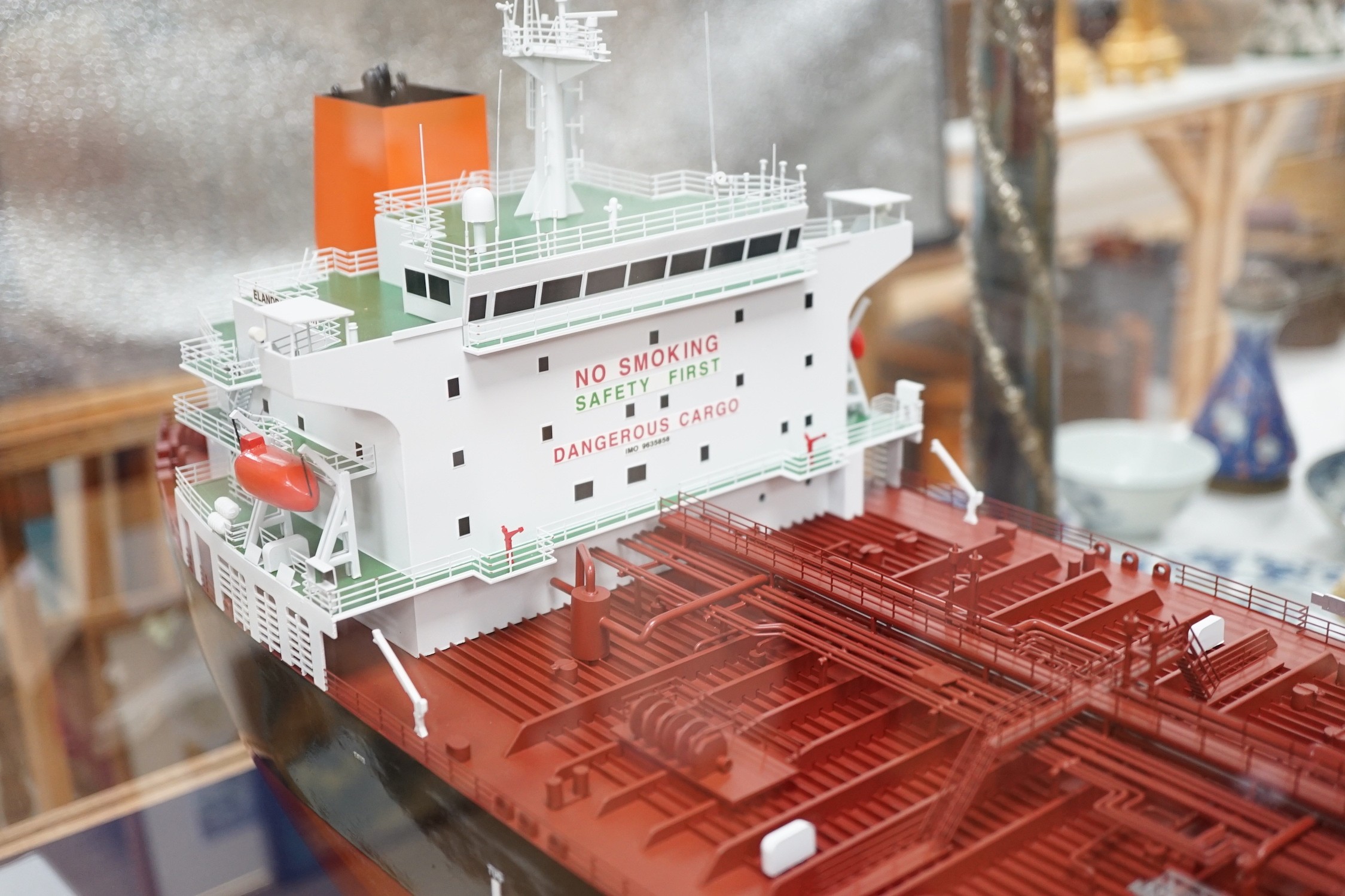 A large cased ship builder's model of the Elandra Jaguar by The Shipbuilding Co. Ltd. 137cm wide